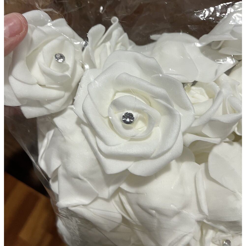Artificial Roses-Foam White With Diamond Bejeweled Center-Craft Supply-WEDDING